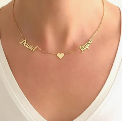 Personalized Two Name Necklace with Heart