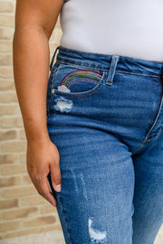 Hi-Rise Rainbow Embroidery Cropped Straight Leg Jeans-- Use the code SPRINGJB for 20% off!