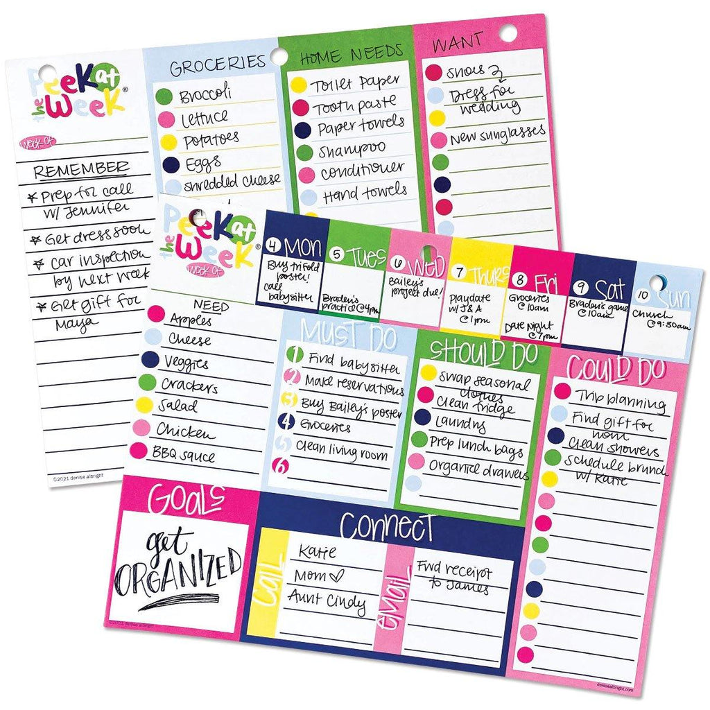 Peek at the Week® | Weekly Planner Pad | Checklists, Priorities, Dry Erase Backer - Denise Albright® 