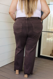 Sybil High Rise Frayed Hem 90's Straight Jeans in Brown-- Use the code SPRINGJB for 20% off!