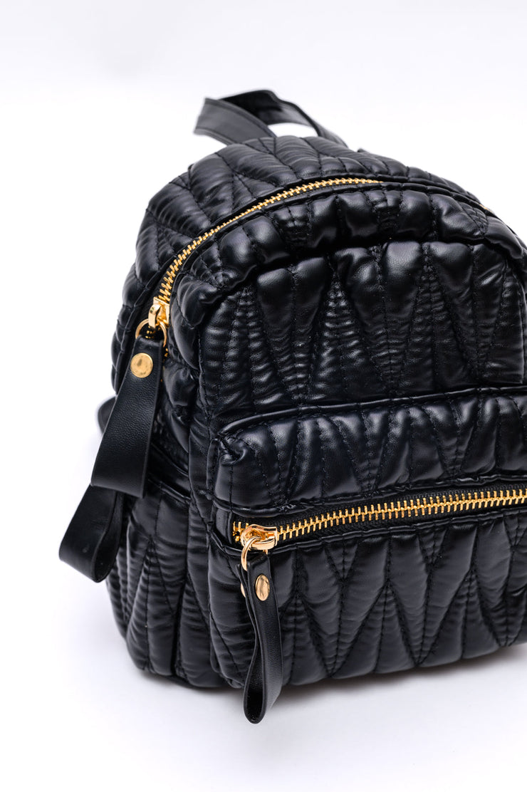 Take It With You Quilted Mini Backpack in Black